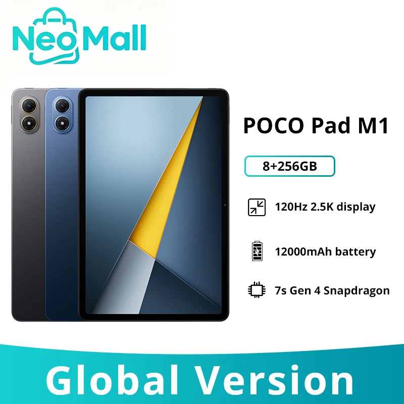 새로운 태블릿 POCO Pad M1 스냅드래곤 7s Gen 4 옥타코어 CPU 글로벌 버전 12.1인치 120Hz 2.5K 디스플레이 쿼드 스피커 12000mAh
