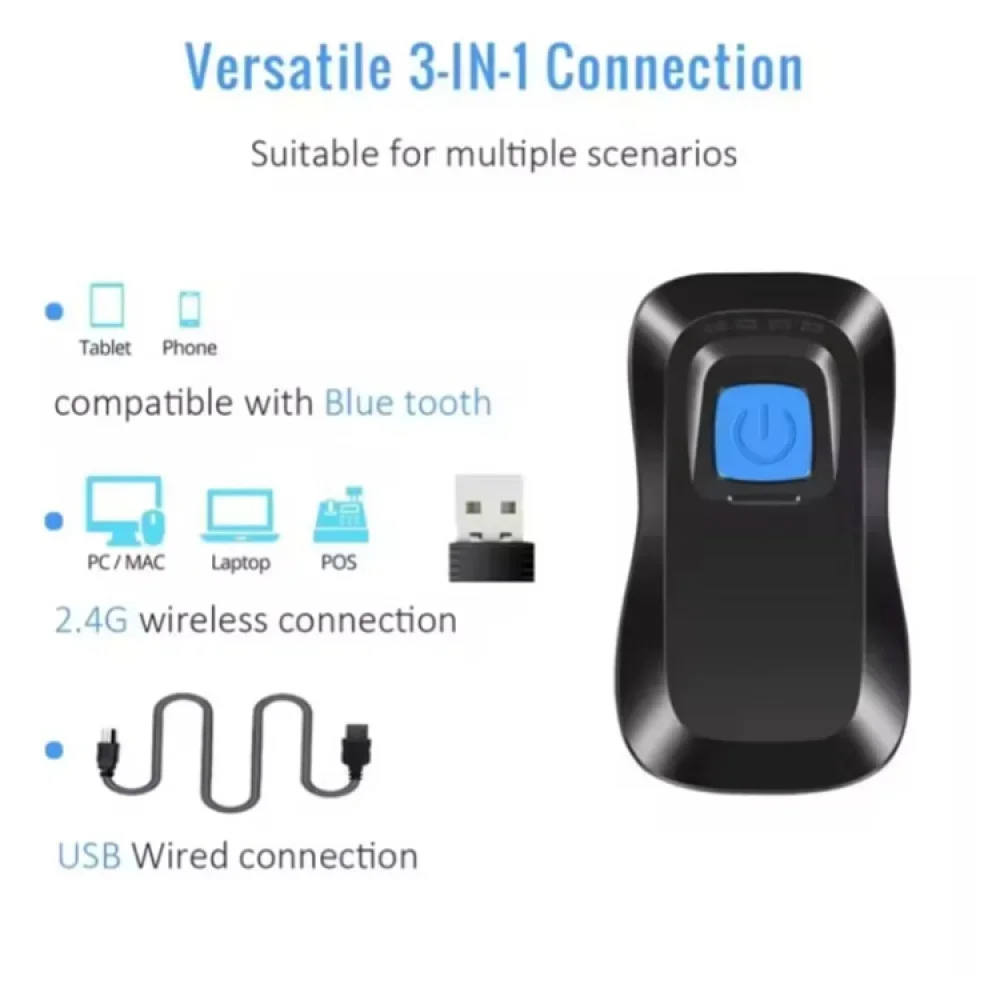 Wireless 2D 3-in-1 Mobile Smallest Minibluetooth Portable- Finger Barcode Scanner