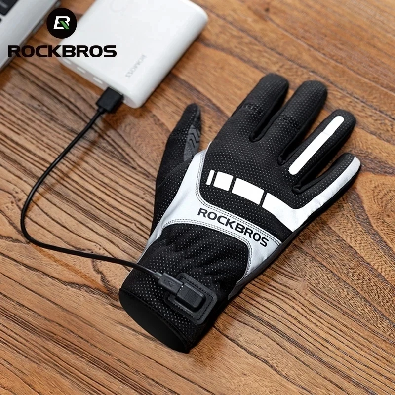 ROCKBROS Bicycle Gloves SBR Touch Screen USB Heated Windproof Breathable Women Men