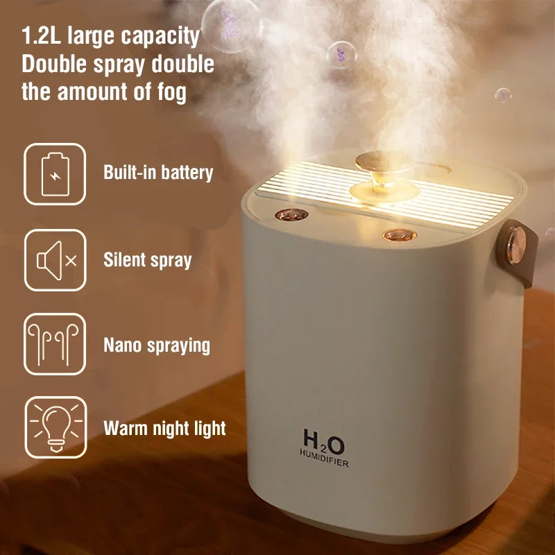 

Air Humidifier 1200ML Wireless Double Nozzle USB Rechargeable 4000mAh Ultrasonic Essential Oil Aroma Diffuser Mist Maker