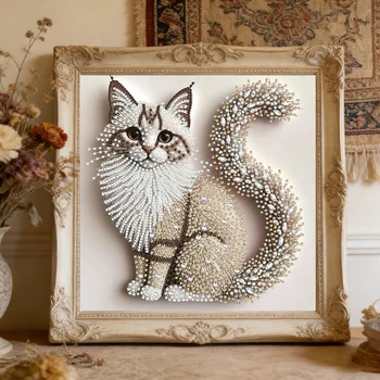 Kit Diamantato Fai-da-te a Forma Speciale di Gatto per Adulti Principianti, Decorazione Domestica, Kit Arte con Diamanti e Gemme 11.81x11.81in