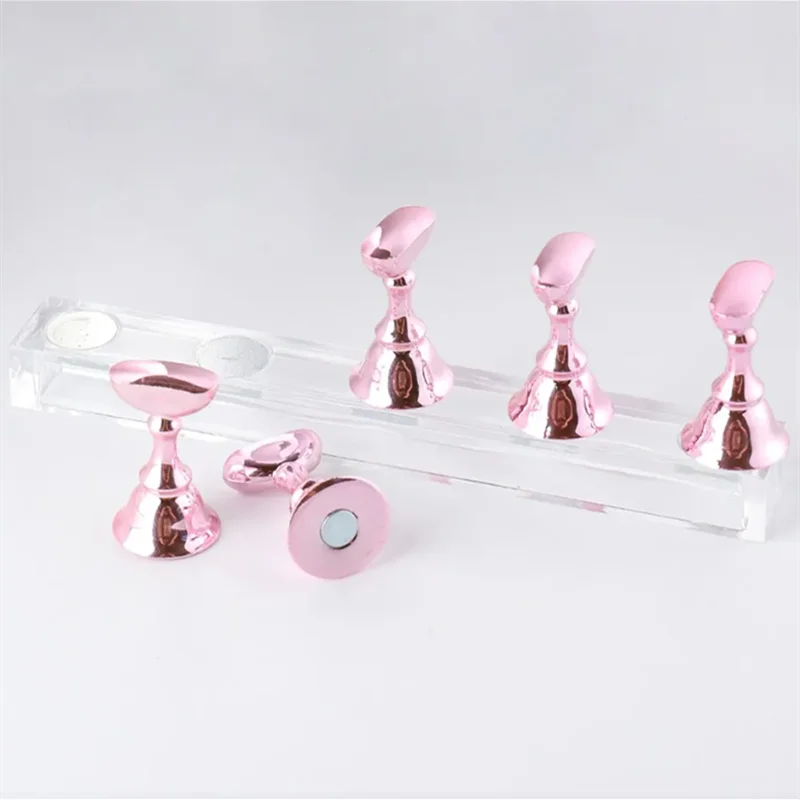 Acrylic Nail Art Holder Chess Borad 5Pc Magnetic Nail Tips Practice Display Stand Set UV Gel Polish Showing Shelf for Manicure