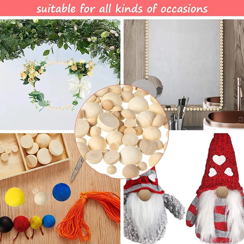 Description Picture 5 of itemHalf Wood Balls Bead Natural Half Wooden Balls Unfinished Split Wood Beads DIY Craft Arts Christmas Decor Half Round Wood Balls