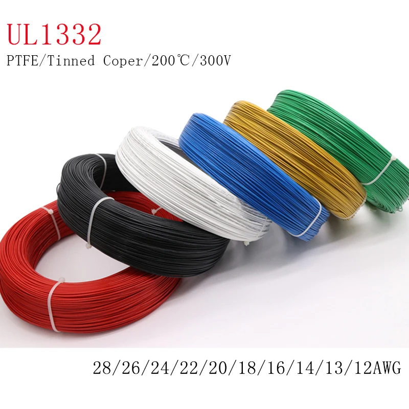 5/10M UL1332 PTFE Wire FEP Plastic Insulated High Temperature Electron Cable For 3D Printer 28/26/24/22/20/18/16/14/13/12/10AWG