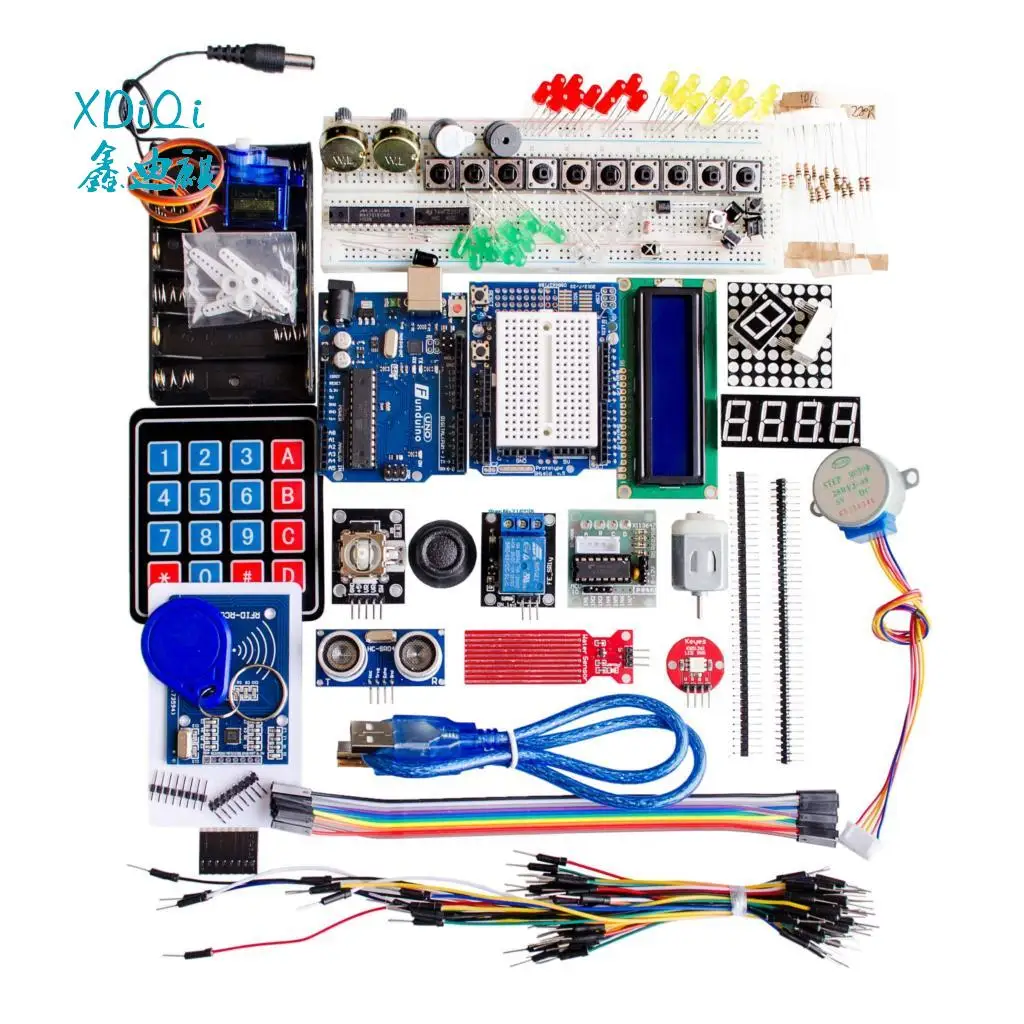 

Стартовый комплект для макетной платы Arduino Uno R3 и держателя шагового двигателя/сервопривода/ЖК-дисплея 1602/Джампер