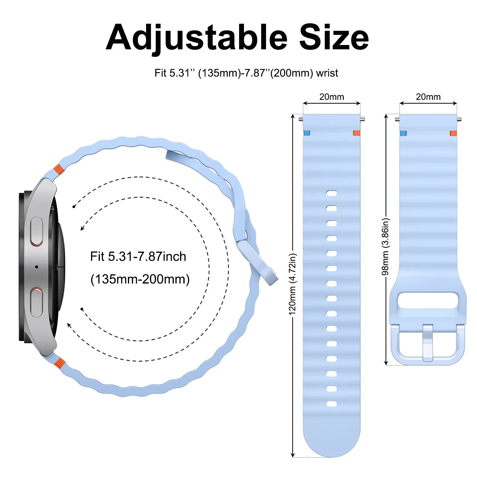 Versatile Silicone Smartwatch Band – 20/22mm Adjustable Strap