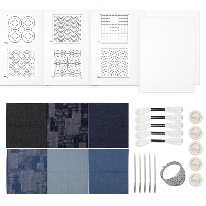 Kit De Bordado Sashiko Para Principiantes - Incluye Hilos, Telas, Plantillas Y Agujas, Estilo Japonés