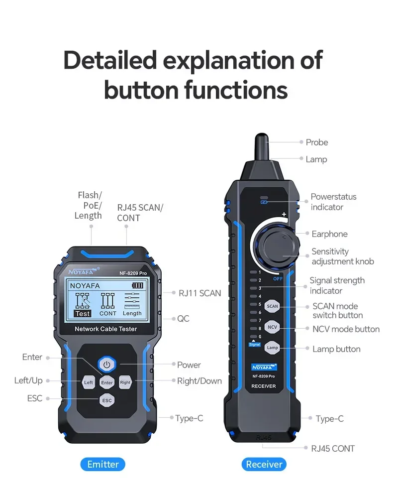 NOYAFA NF-8209Pro Network cable locator length measurement PoE tester break shor