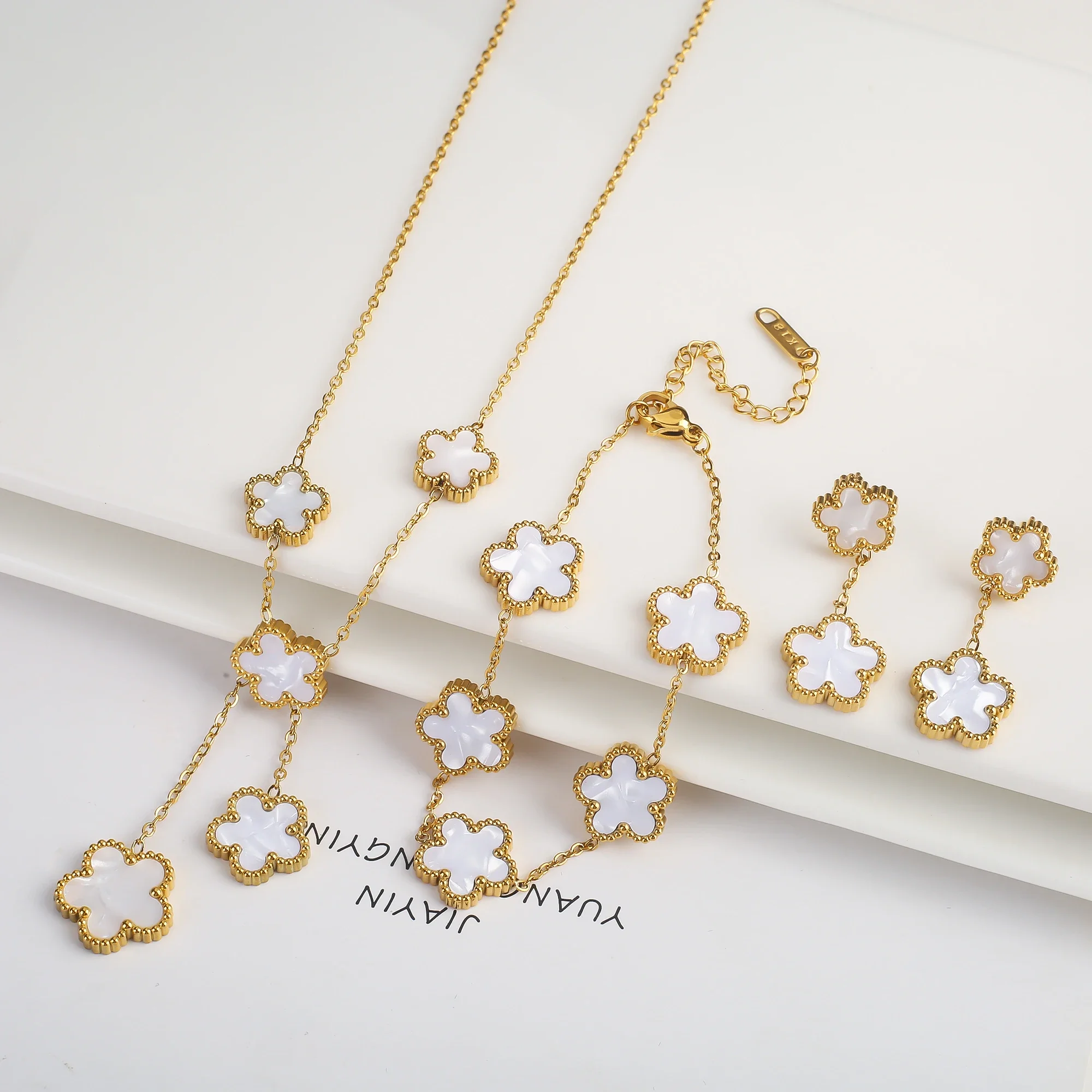 Stainless Steel Women's Necklace Bracelet Earrings Jewelry Sets