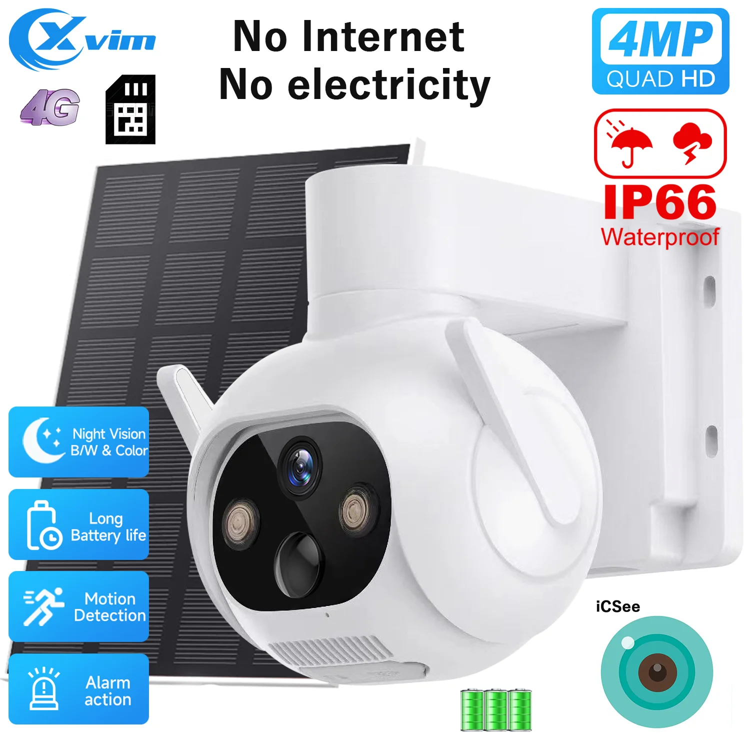 XVIM-4G-SIM-Card-Solar-Smart-Camera-2-5K-Outdoor-Wireless-Camara ...
