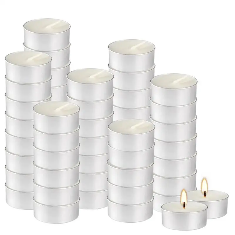 

Warm Candle Smokeless European Tea Light Unscented Candles 50pcs Romantic Decoration Shabbat Weddings Christmas Festival Decor