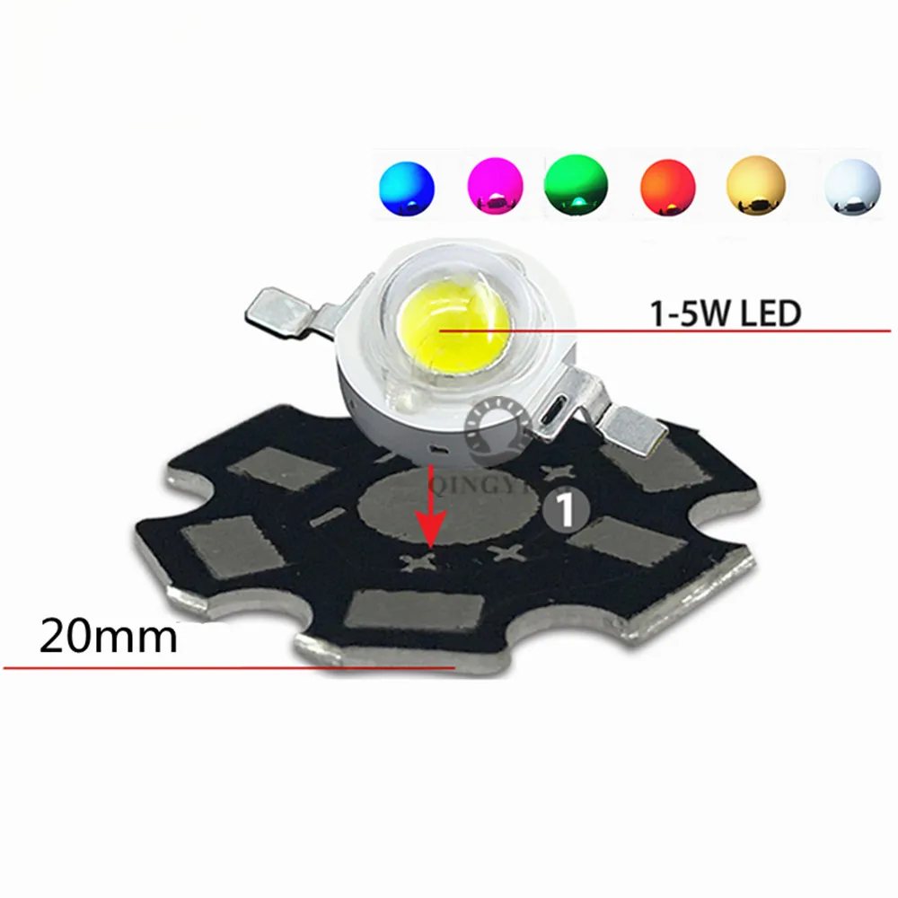 50pcs 1W 3W High Power LED Full Spectrum White Warm white Green Blue Deep Red 660nm Royal blue With 20mm White & Black Star PCB
