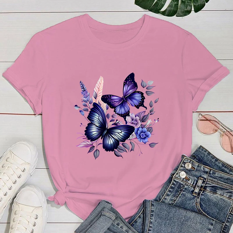 (Premium-T-Shirt) heiße Verkäufe Blumen Schmetterling T-Shirts Frauen Sommer coole kurze Ärmel Persönlichkeit Harajuku T-Shirt – Detail 8