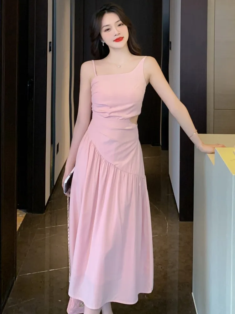 

Fashion Hollow Out Party Dress Elegant Square Collar Vestidos Women Evening Dresses New Strap Irregular One Pieces Robe Summer