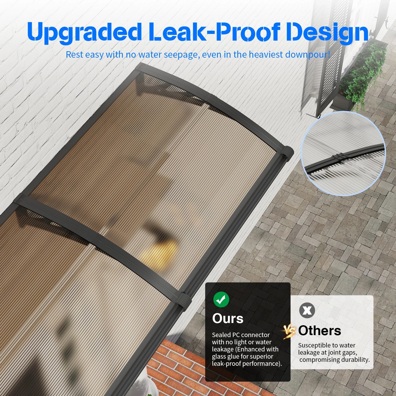 Large Sink Awning for Door Entrance Polycarbonate Window Awnings Door Canopy Sun Shade Cover Patio Yard Awning Rain Snow Cover