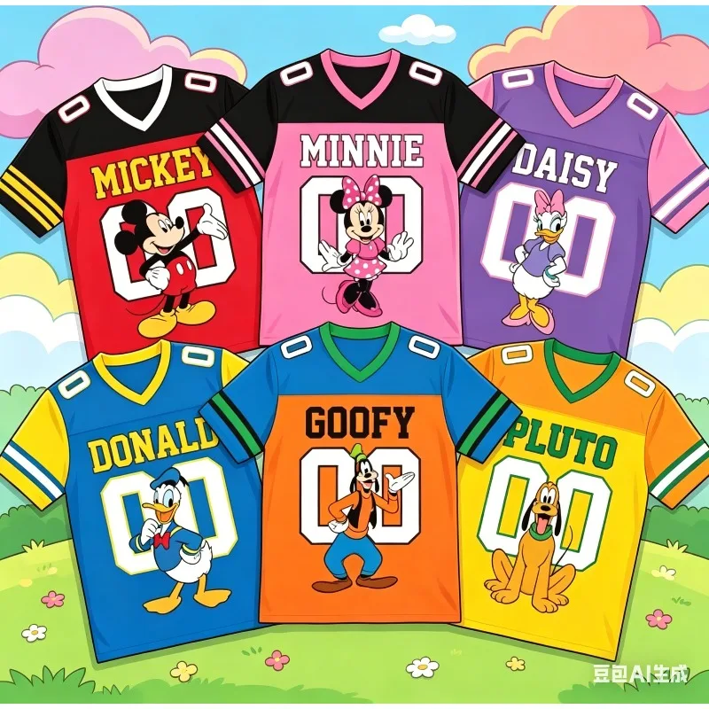 Sommer Neues Familien-T-Shirt Cartoon Sportbekleidung Kinder/Erwachsene V-Ausschnitt Locker Lässig Leicht Atmungsaktiv Streetwear Strand-Oberteile