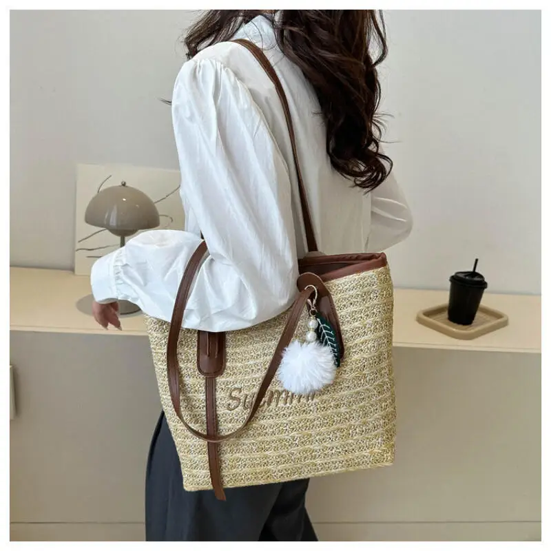 Straw Women's Shoulder Bag Large Capacity Woven Handbag Armpit Bag Casual Daily Tote Bag Without Hanging