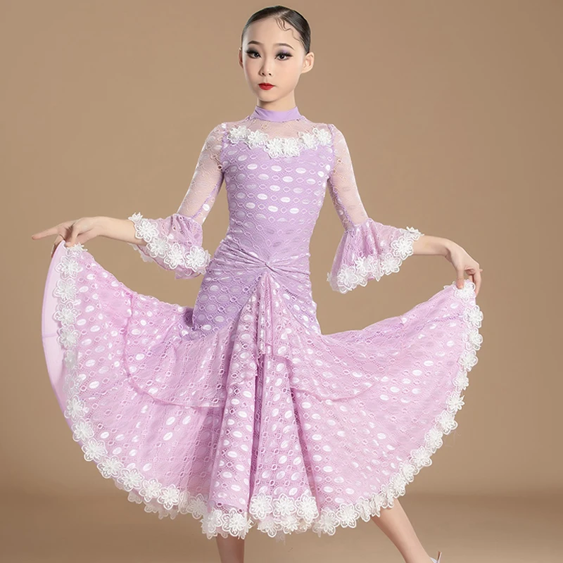 

2024 Waltz Ballroom Dance Competition Clothing Girls Purple Latin Dance Dress Kids Samba Rumba Modern Dancing Dresses XS7904