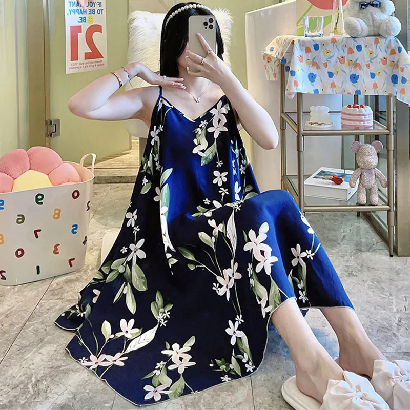 sexy sleepwear new short sleeve cotton nightwear bottoming long dress casual loose nightgowns women spring summer nightshirt Japanese Suspended Dress Cotton Rayon Nightwear Sleep Clothes Women Summer Nightgowns Thin Loose Ladies Home Wear Nightshirt