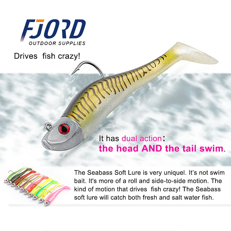 FJORD Black Minnow 42g 127mm Sea Bass Shad Pike Tail Soft Jig Head Hook  Easy Shiner Artificial Bait Fishing Lure Accessories