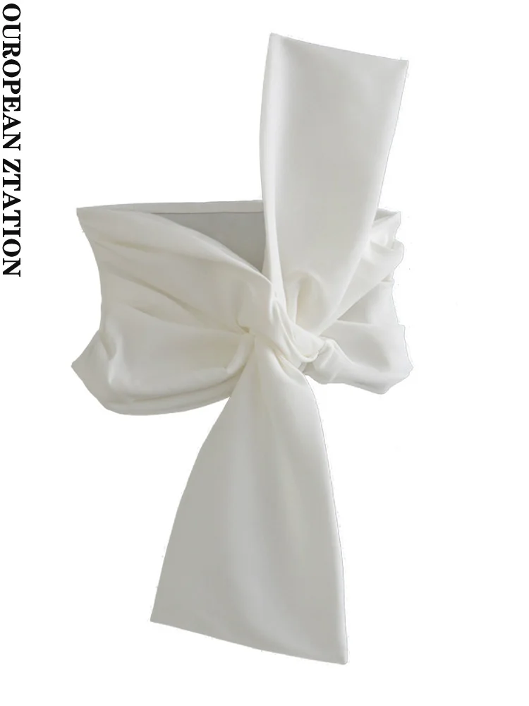 

PAILETE Women 2023 fashion with knot bow asymmetric top vintage v-neck backless female caims mujer