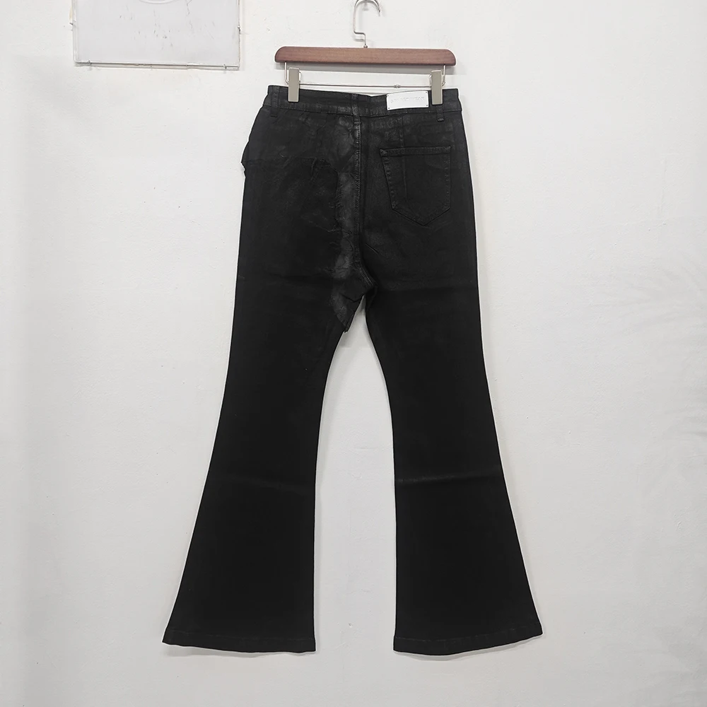 PFNW High Street Coated Brushed Micro Flare Drag Black Jeans Men's Tide Loose Micro Stretch Waxed Trousers Niche Design 28W5688