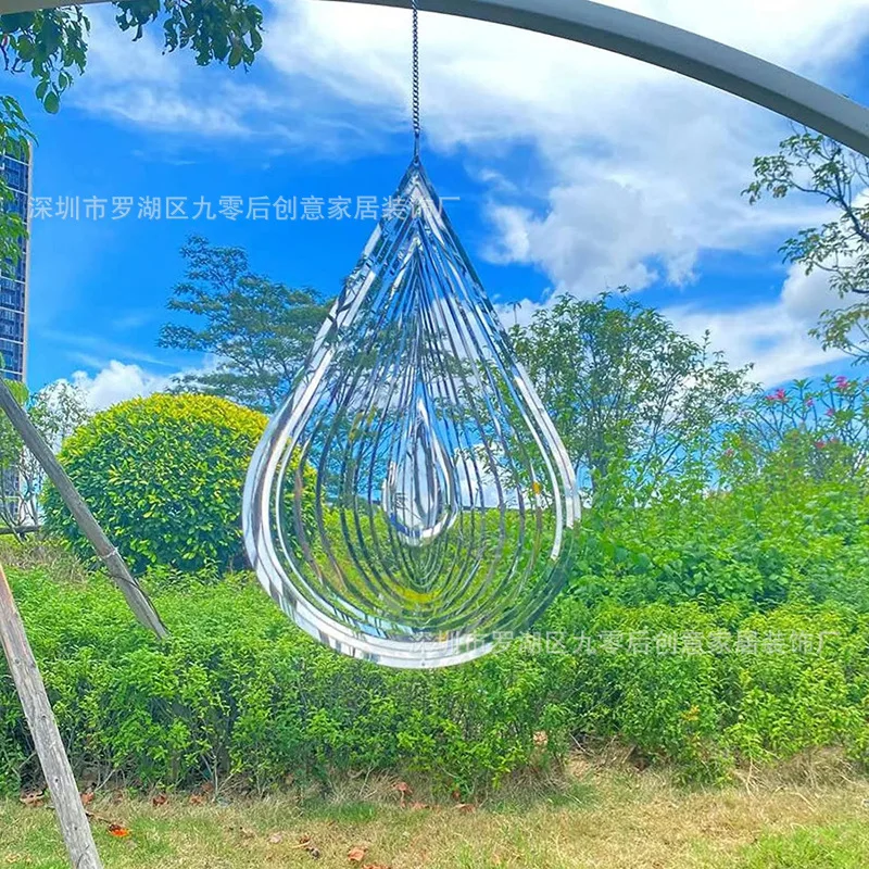 

Outdoor Garden Patio Balcony 3D Metal Spinning Water Drop Rotating Hanging Wind Chimes Fall Decoration Bird Repeller Ornaments