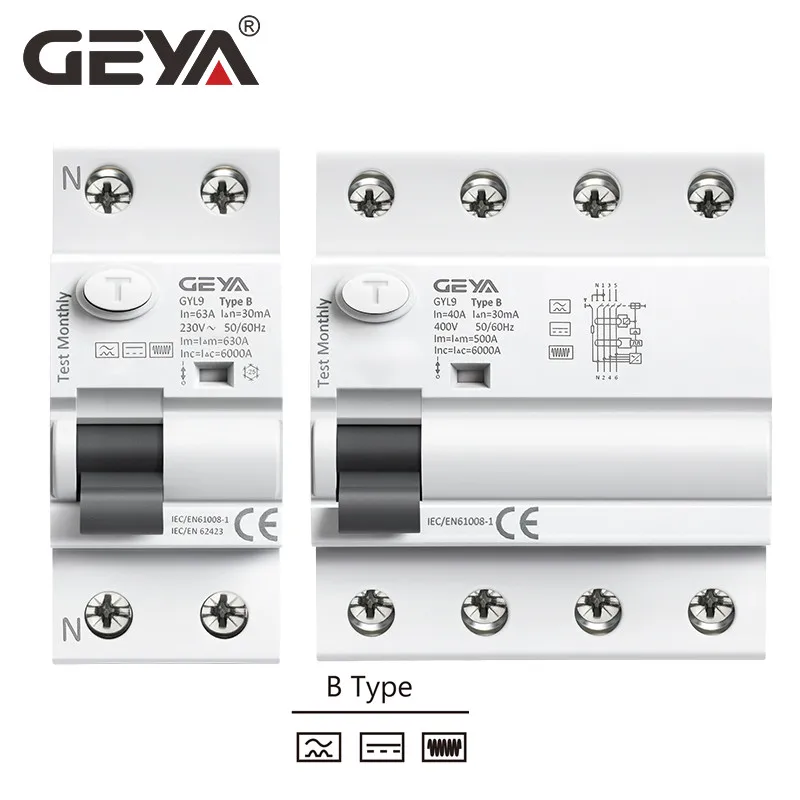 B, RCCB, 2P, 4P, 40A, 63Amp, 30mA, 100mA, 300mA, 6KA RCD