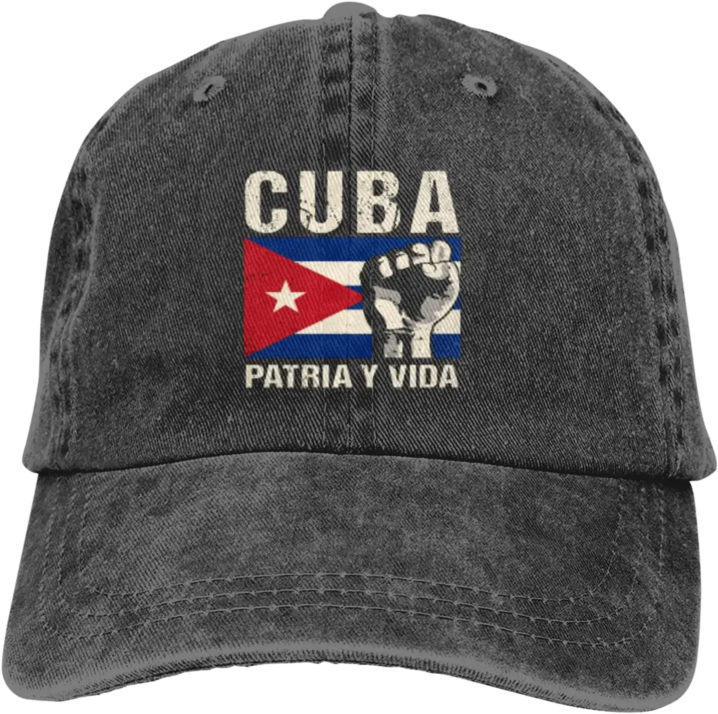 

Cuba Flag Patria Y Vida - Free Cuba Cap Adult Adjustable Mountaineering Classic Washed Casquette Denim Cap Hat for Outdoor