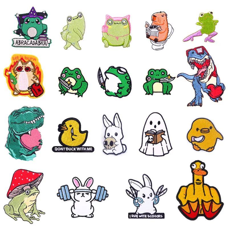 

Embroidery Funny animal patches Cartoon duckling rabbit frog iron on patches for clothing Kids Clothes Applique animal stickers