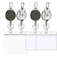 Retractable Lanyard Badge Credit Card Holder Cover Case Badge Reel with Keychain for ID Name Badges Staff Work Pass Card Clip 2