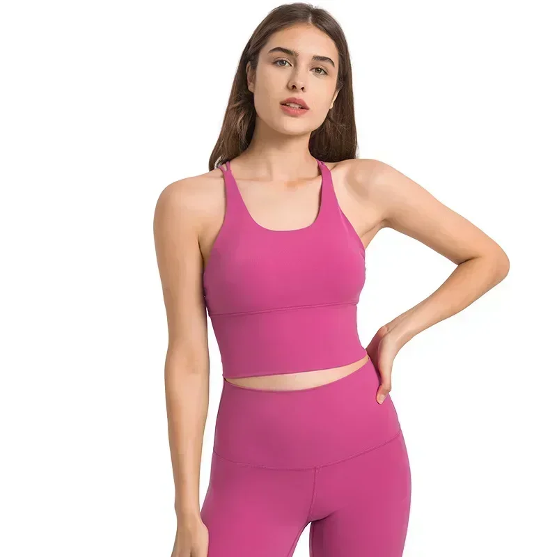 Lemon Cross Design Sports Yoga Bras Gather Workout Elastic Quick Dry Gym Sexy Tank Bandage Bra Running Tops Shockproof Camis