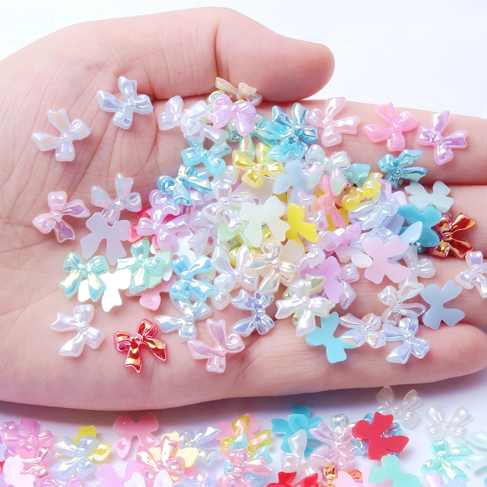 

New Style 11mm Resin Bow Tie Rhinestone 240g Many Colors Flatback Beads For DIY Hair Rope Scrunchie Jewelry Making Decorations