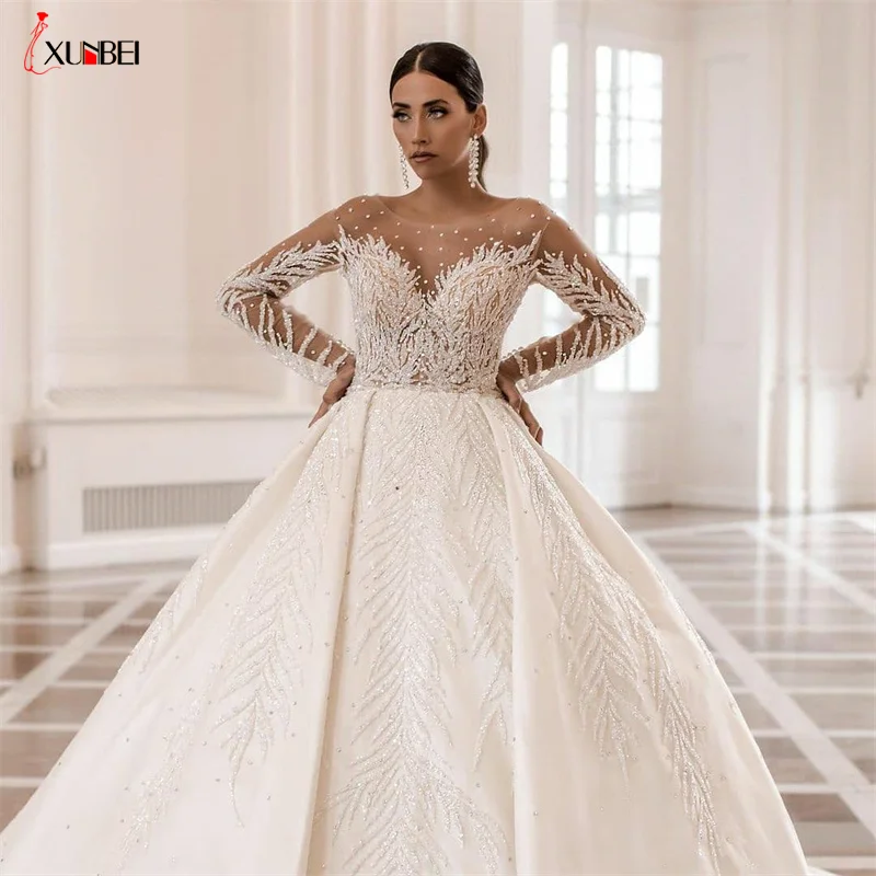 Prawdziwe zdjęcie 2022 zaawansowane duże suknie balowe i ślubne z długim  rękawem zroszony suknie ślubne Vestidos De Novia Mariage sukienki| | -  AliExpress