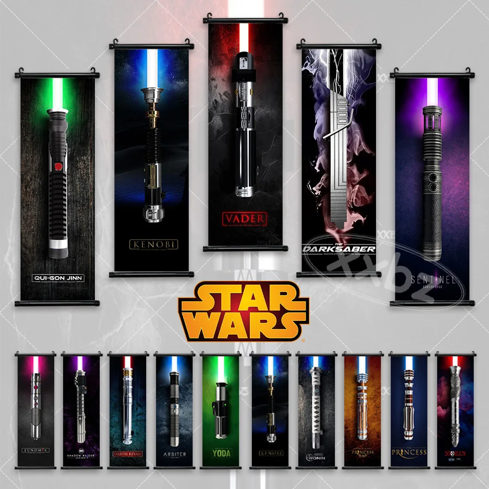 Lightsaber Home Decor Obi-Wan Kenobi Wallpaper Luke Skywalker Poster Star Wars Hanging Painting Jedi Wall Art Scrolls Picture
