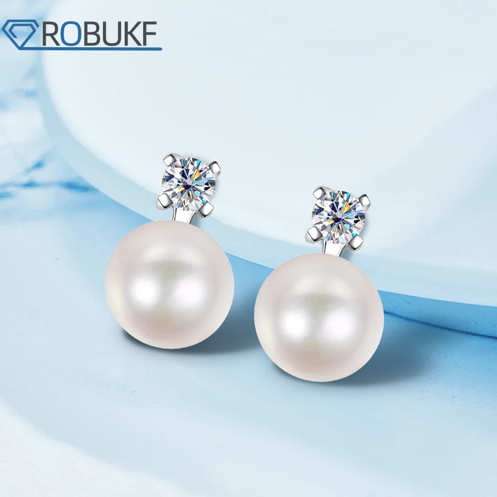 

9mm Pearl Earrings D Color 0.2/0.6ct Moissanite Stud Earring S925 Sterling Silver White Gold Plated Wedding Jewelry For Women