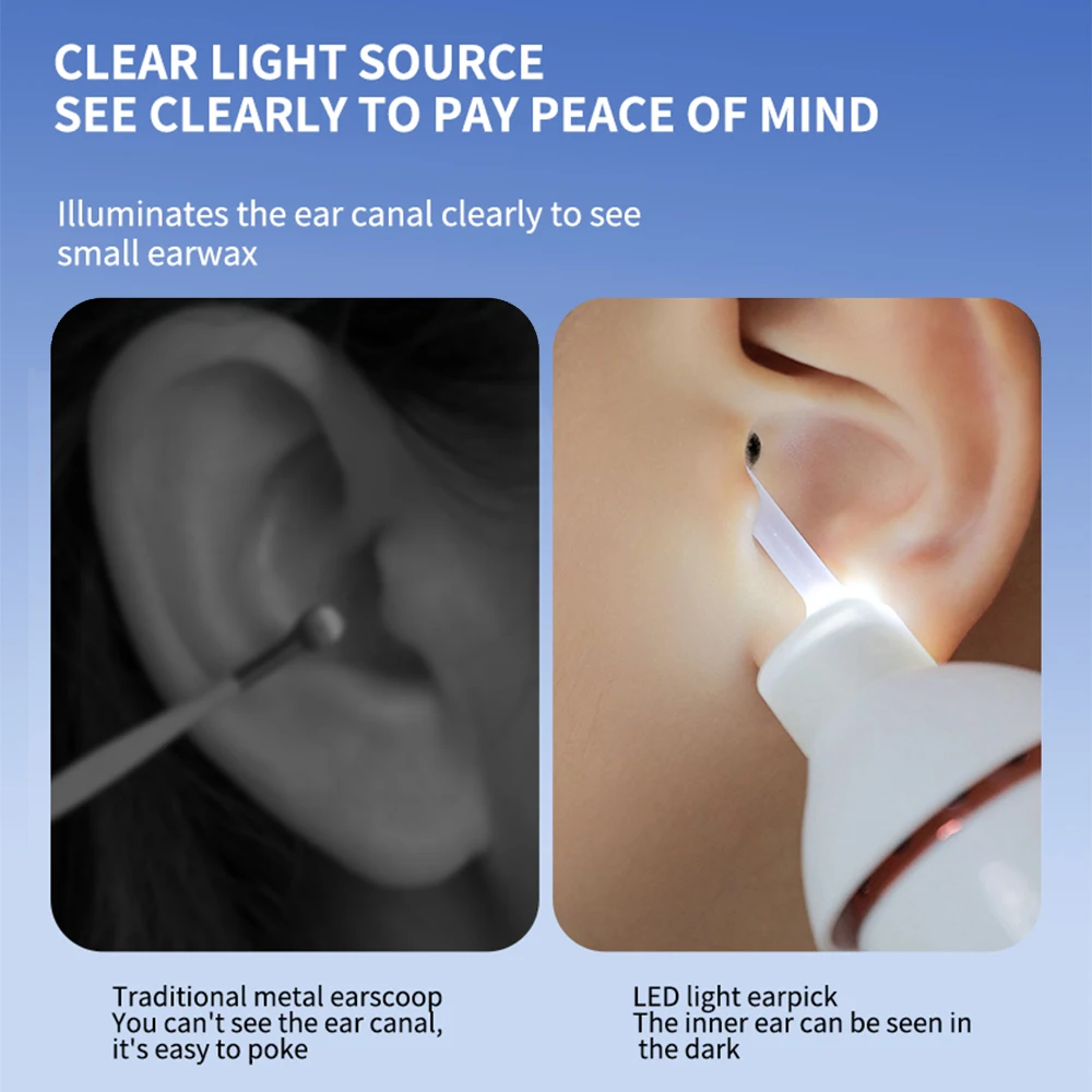 Luminous Electric Suction Ear Spoon Rechargeable Ear Pick LED Light Visual Ear Cleaner Wax Removal Tool for Children Adults 3