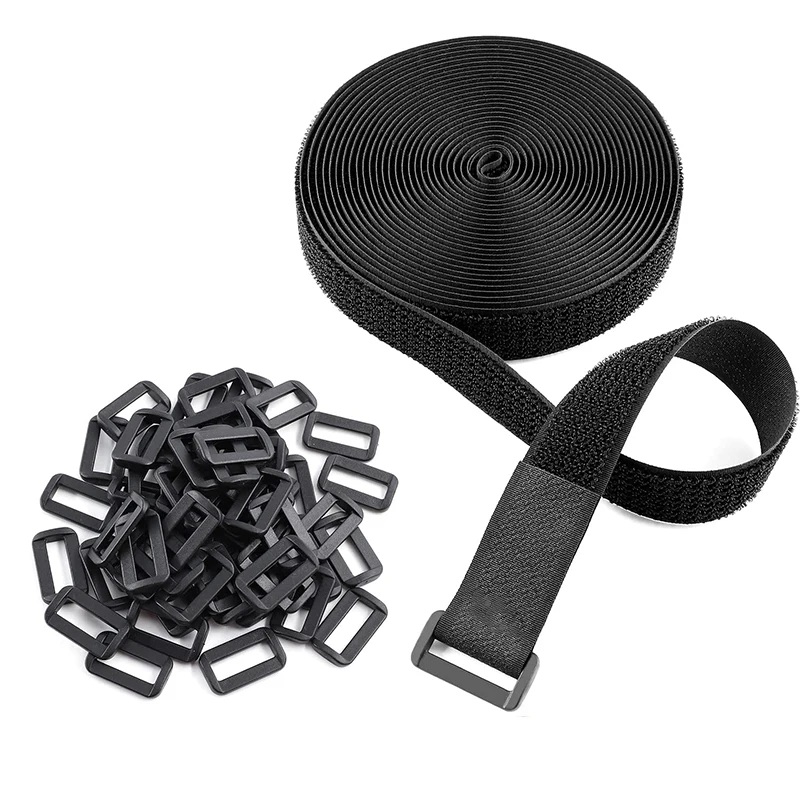 Adjustable Black Reusable Cable Straps with Buckles - Hook and Loop Cord Organizer