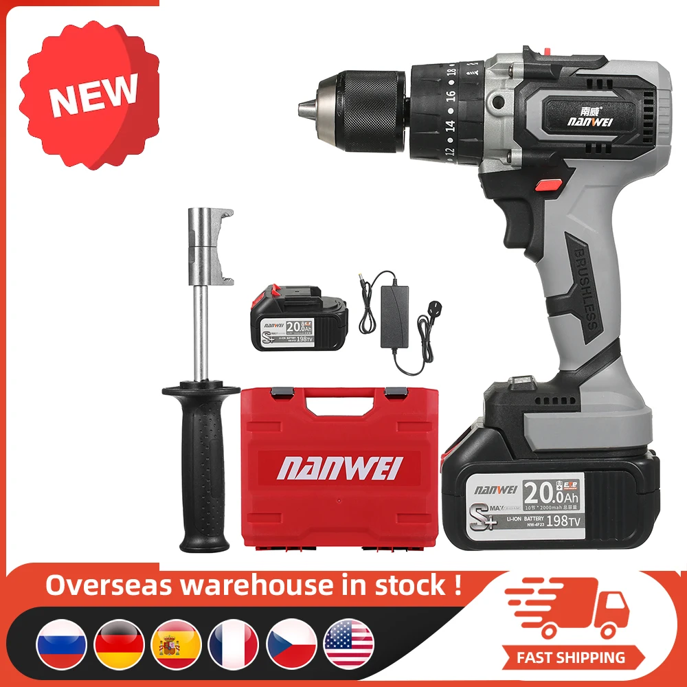 

21V Cordless Drill Driver 1/2 Inch Metal Keyless Chuck 0-2150RMP Variable Speed Impact Hammer Drill Screwdriver With Plastic Box
