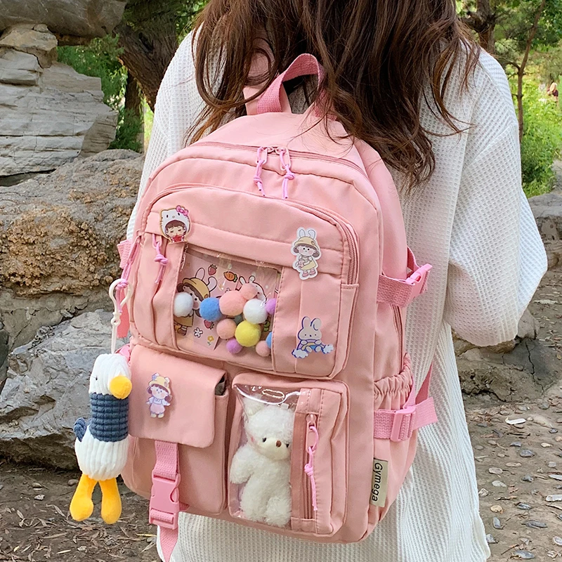 

Multi-pocket Large-capacity Solid Color Schoolbag Women Kawaii Backpack Candy-colored Nylon Backpack School Backpack Mochilas