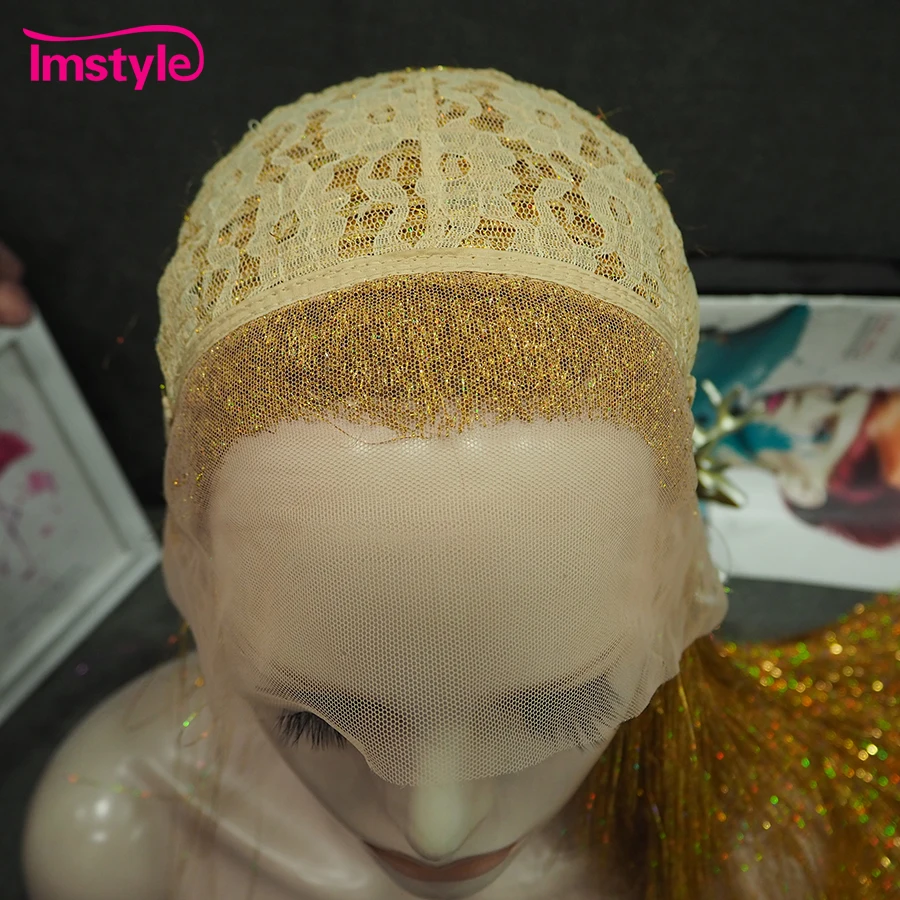 Synthetic Wig Full Tinsel Wig Lace Front Gold Red Long Straight Silver Gray For Party