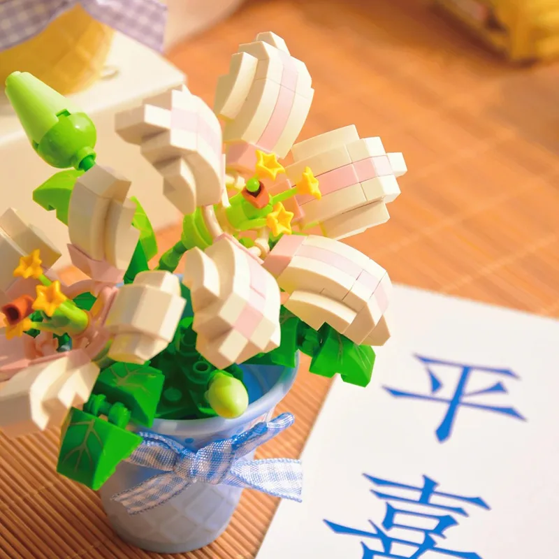 꽃 빌딩 블록 장난감, 분재 화분에 심은 꽃 DIY 선물, 홈 데코, 어버이날 생일, R 선물, 성인 및 어린이