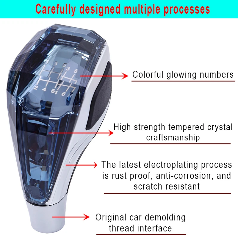 유니버설 크리스탈 LED 기어 변속 노브, 수동/자동 변속기용 다채로운 조명 포함, 8mm 10mm 12mm 대부분의 차량 호환 가능