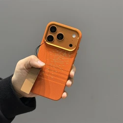 Shimmer Gold Kevlar Texture Magnetic Hard Matte Phone Case with Large Cutout - iPhone Air (Orange)