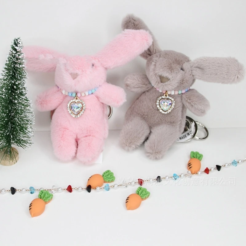 

Plush Rabbit Charm Keychains Women Car Keyring Backpack Handbag Charm Pendant X3UD