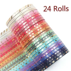 Gold Foil Stars Washi Tape for Journals and Scrapbooking - Decorative Adhesive Stationery (24 rolls)