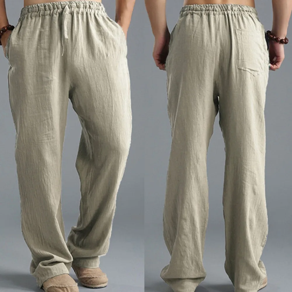 Mens Summer Casual Cotton Linen Loose Drawstring Yoga Pants Trousers casual pants,cotton linen pants