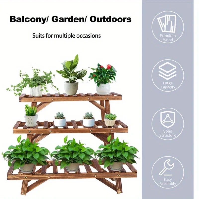 Large Wood Tier Shelf Flower Plant Display Stand Rack Freestanding Movable Bench