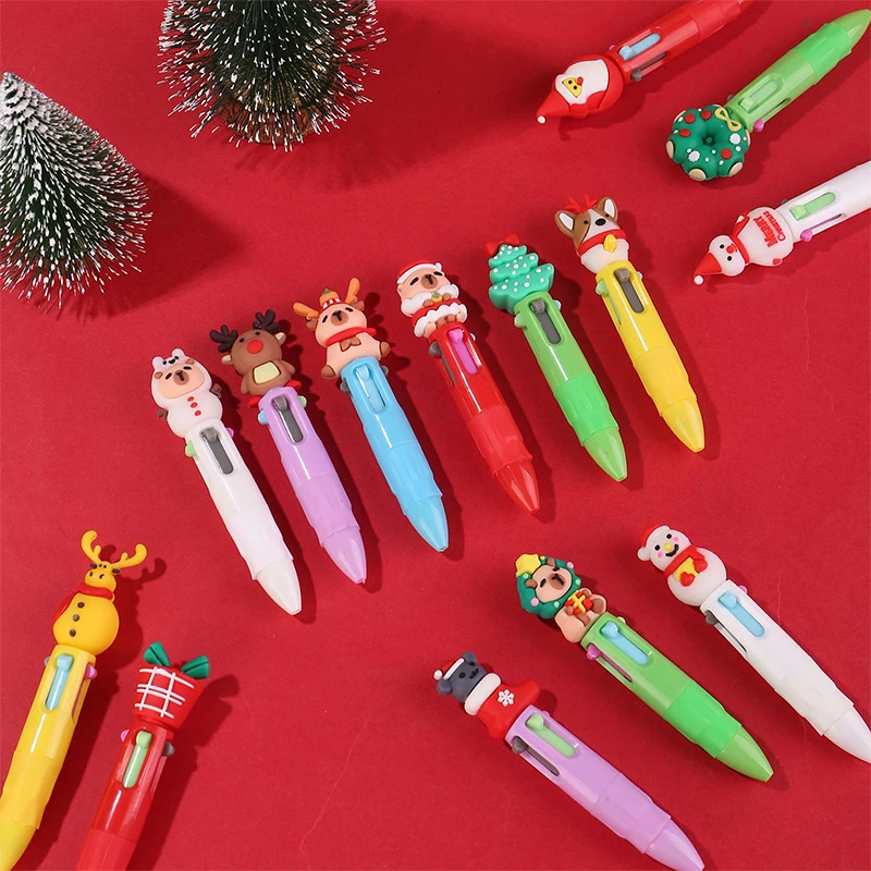 10pcs 새로운 크리스마스 4 색 볼펜 귀여운 엘크 산타 클로스 미니 젤 펜 핸드북 펜 학생 상금 선물