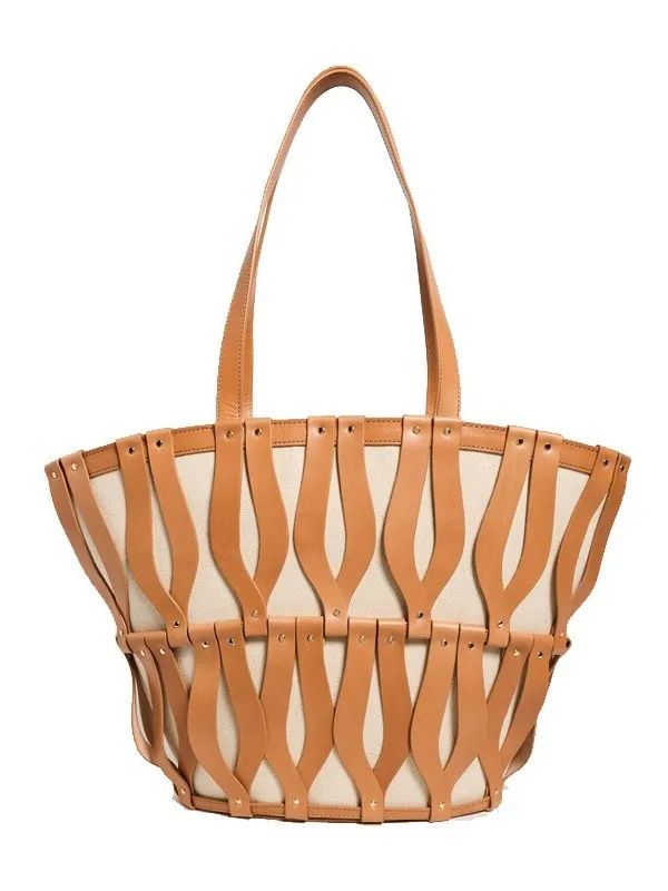 Fashionable Autumn and Winter Woven Hollow Shoulder Crossbody Bag Retro Versatile Travel Contrast Color Large Capacity Canvas